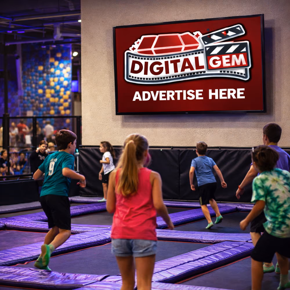 Digital Gem advertising screen at an indoor venue